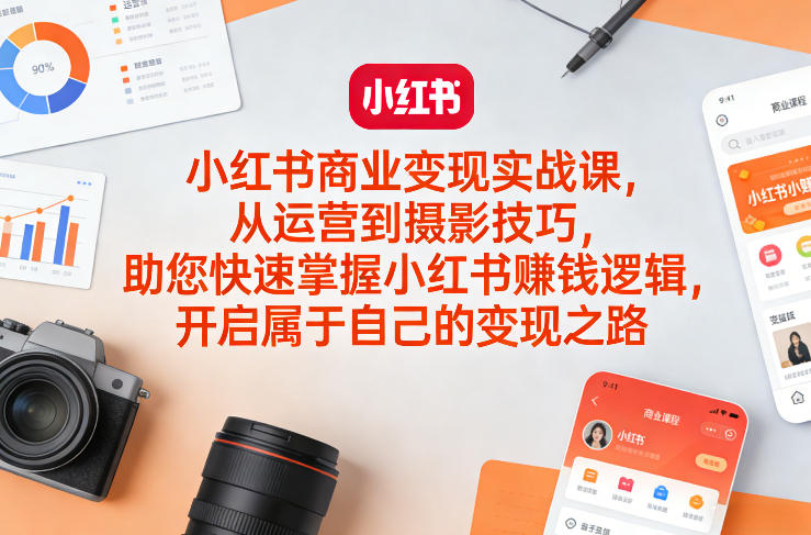 小红书商业变现实战课，从运营到摄影技巧，助您快速掌握小红书賺钱逻辑，开启属于自己的变现之路客创社区-专注互联网轻资产资源整合与分享客创社区-专注互联网轻资产资源整合与分享