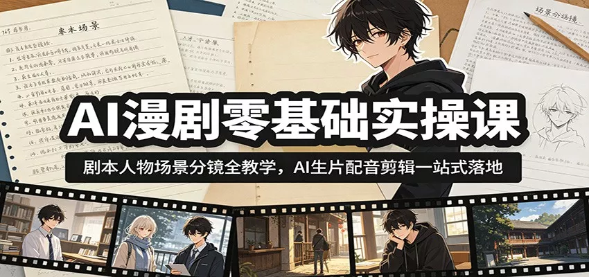 AI漫剧零基础实操课：剧本人物场景分镜全教学，AI生片配音剪辑一站式落地客创社区-专注互联网轻资产资源整合与分享客创社区-专注互联网轻资产资源整合与分享