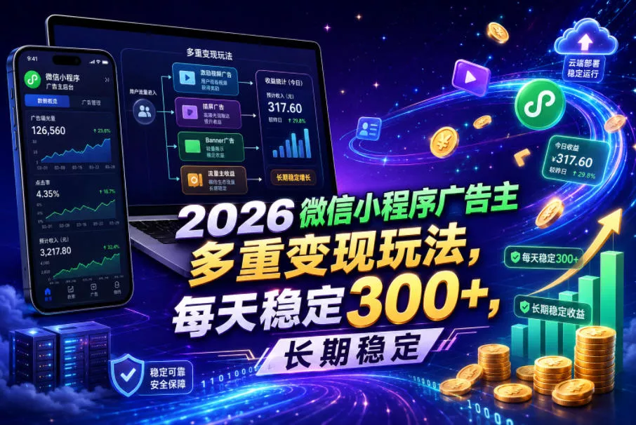 2026微信小程序广告主，多重变现玩法，每天稳定300+，长期稳定【揭秘】客创社区-专注互联网轻资产资源整合与分享客创社区-专注互联网轻资产资源整合与分享