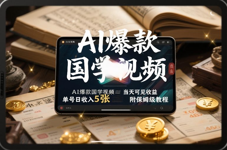 AI爆款国学视频，独家起号方法，小白直接上手，当天可见收益，单号日收入5张+附保姆级教程主用 -、辅助 +中赚资源