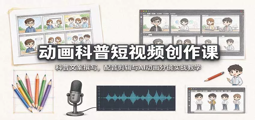 动画科普短视频创作课：科普文案撰写，配音剪辑与AI动画分镜实战教学客创社区-专注互联网轻资产资源整合与分享客创社区-专注互联网轻资产资源整合与分享