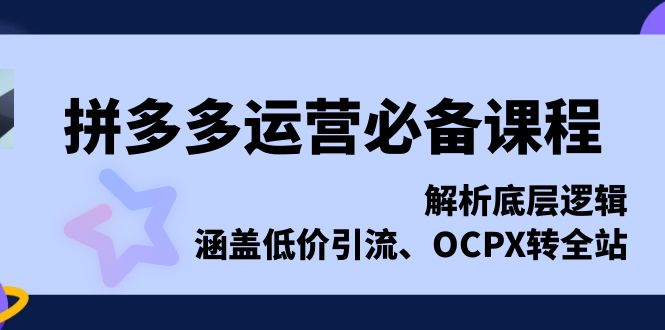 拼多多运营必备课程，解析底层逻辑，涵盖低价引流、OCPX转全站-客创社 - 专注互联网轻资产创业及网络项目资源整合与分享客创社-免费且强大的项目分享网站！