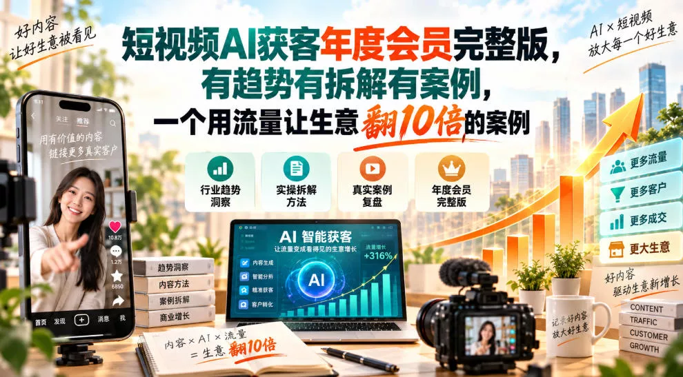 短视频AI获客年度会员完整版，有趋势有拆解有案例，一个用流量让生意翻10倍的案例 《鱼见海科技》-鱼见海资源网-免费PHP网站源码模板,插件软件网创AI智能体资源分享平台！