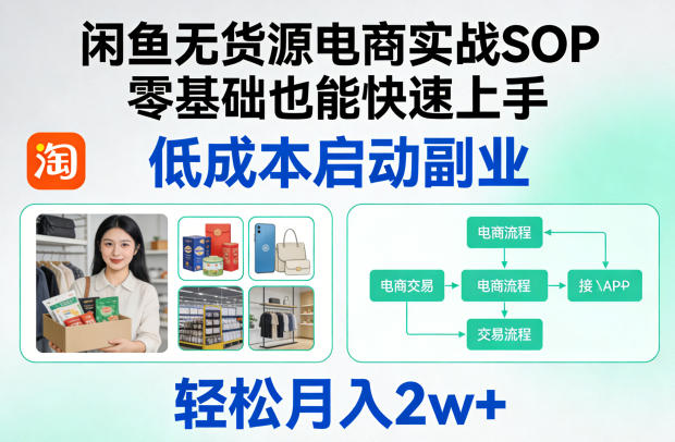 闲鱼无货源电商实战SOP，零基础也能快速上手，低成本启动副业，轻松月入2w+ 《鱼见海科技》-鱼见海资源网-免费PHP网站源码模板,插件软件网创AI智能体资源分享平台！