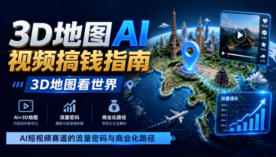 3D地图AI视频搞钱指南，3D地图看世界，AI短视频赛道的流量密码与商业化路径【文档】客创社区-专注互联网轻资产资源整合与分享客创社区-专注互联网轻资产资源整合与分享
