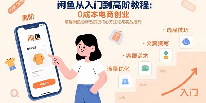 闲鱼从入门到高阶教程：0成本电商创业，掌握闲鱼卖货核心方法论与实战技巧-客创社 - 专注互联网轻资产创业及网络项目资源整合与分享客创社-免费且强大的项目分享网站！