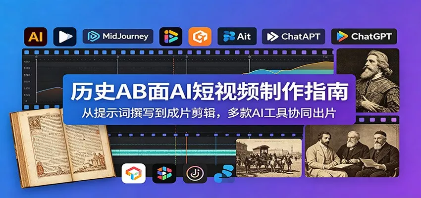 历史AB面AI短视频制作指南：从提示词撰写到成片剪辑，多款AI工具协同出片客创社区-专注互联网轻资产资源整合与分享客创社区-专注互联网轻资产资源整合与分享