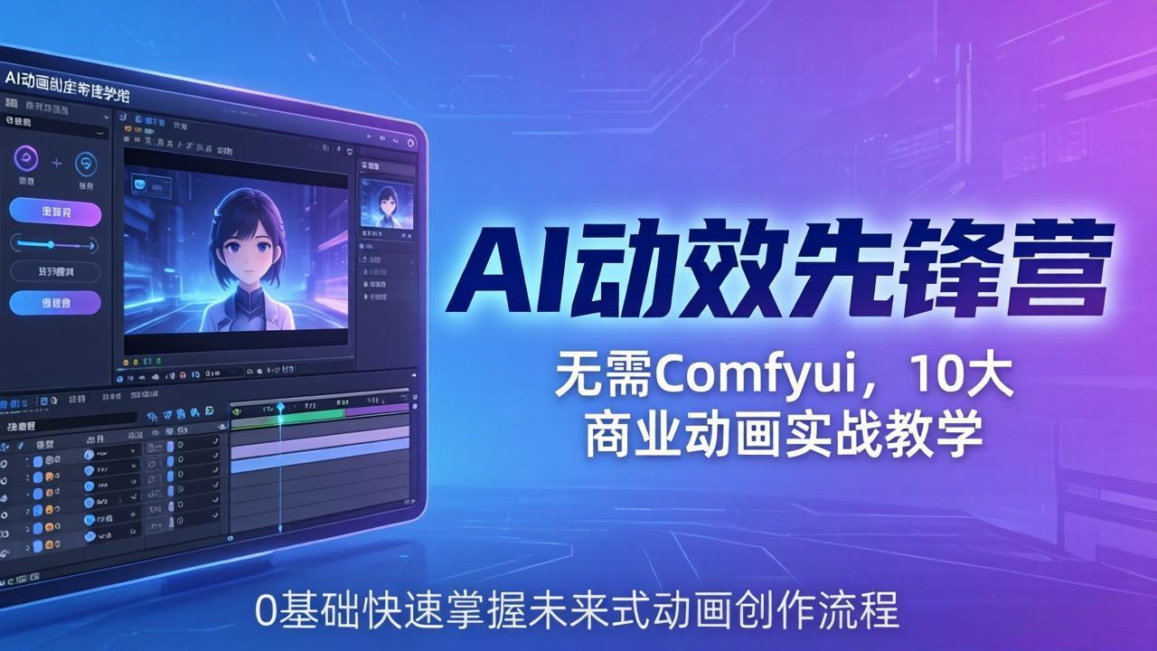 AI 动效先锋营：无需Comfyui，10大商业动画实战教学，0基础快速掌握未来式动画创作流程-鱼见海资源网-免费PHP网站源码模板,插件软件网创AI智能体资源分享平台！