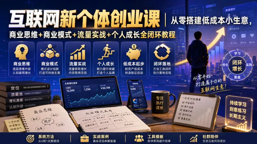 互联网新个体创业课｜从零搭建低成本小生意，商业思维+商业模式+流量实战+个人成长全闭环教程 《鱼见海科技》-鱼见海资源网-免费PHP网站源码模板,插件软件网创AI智能体资源分享平台！