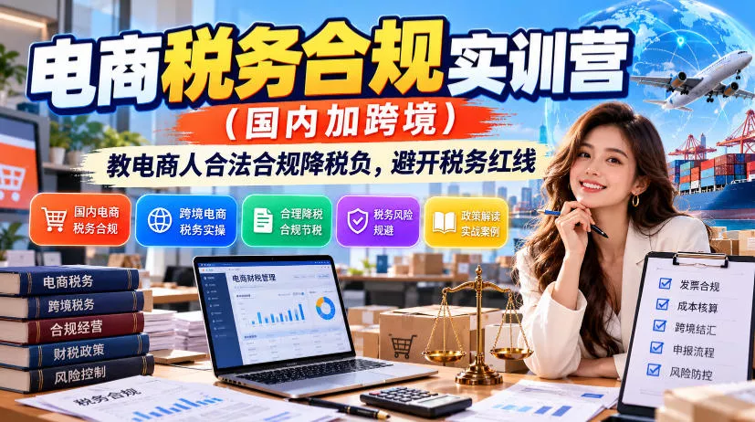 电商税务合规实训营(国内加跨境)，教电商人合法合规降税负，避开税务红线-鱼见海资源网-免费PHP网站源码模板,插件软件网创AI智能体资源分享平台！