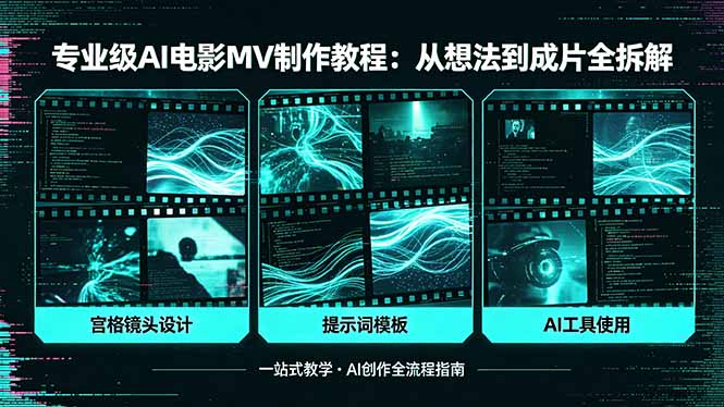 专业级AI电影MV制作教程，从想法到成片全拆解，宫格镜头+提示词模板+AI工具一站式教学-鱼见海资源网-免费PHP网站源码模板,插件软件网创AI智能体资源分享平台！