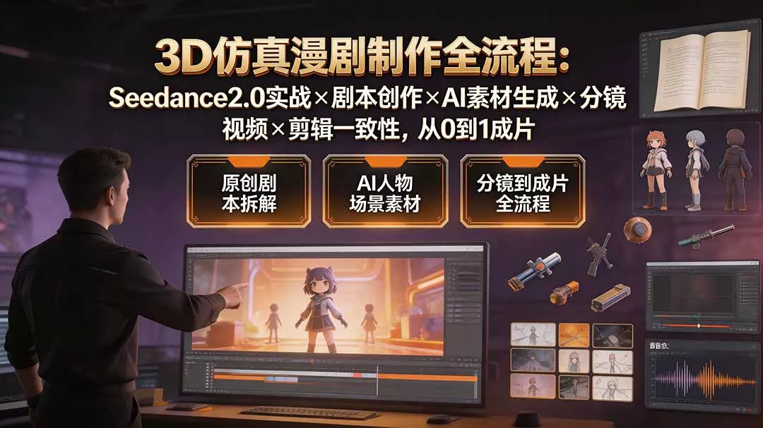 3D仿真漫剧制作全流程：Seedance2.0实战×剧本创作×AI素材生成×分镜视频×剪辑一致性，从0到1成片-鱼见海资源网-免费PHP网站源码模板,插件软件网创AI智能体资源分享平台！
