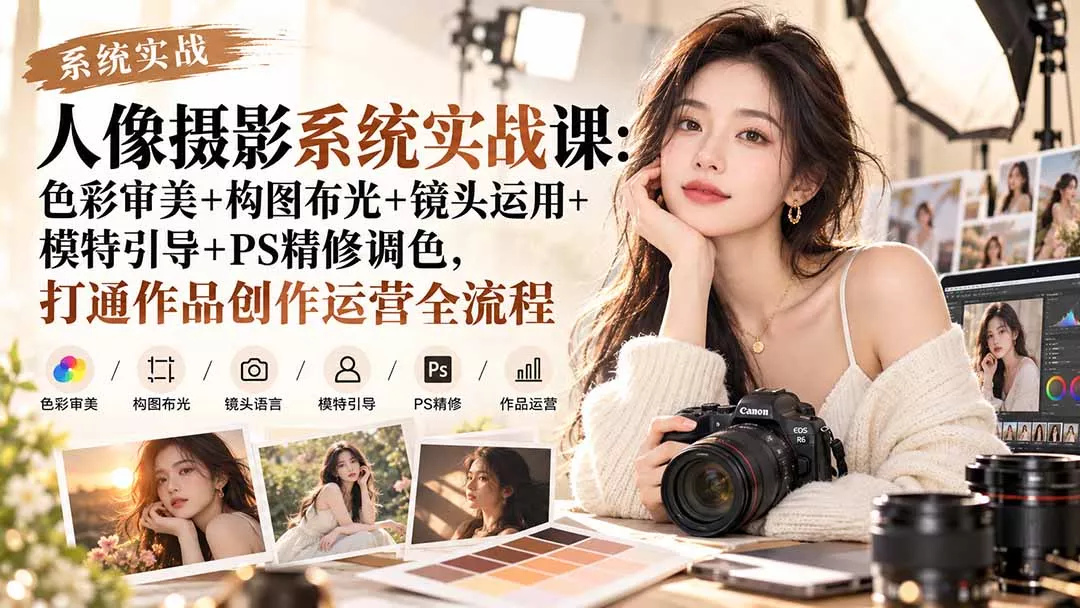 【无水印】人像摄影系统实战课：色彩审美+构图布光+镜头运用+模特