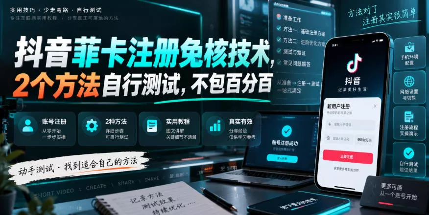 抖音菲卡注册免核技术，2个方法自行测试，不包百分百客创社区-专注互联网轻资产资源整合与分享客创社区-专注互联网轻资产资源整合与分享