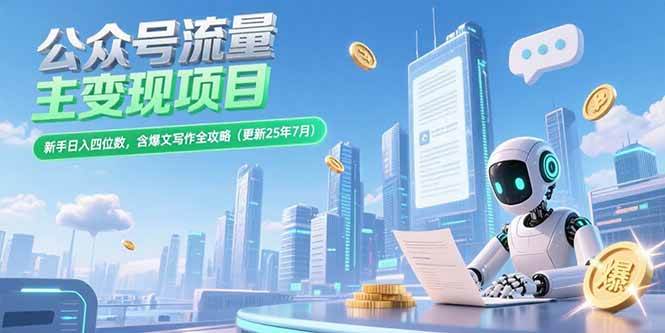 （15412期）公众号流量主变现项目，新手日入四位数，含爆文写作全攻略(更新25年7月)-客创社 - 专注互联网轻资产创业及网络项目资源整合与分享客创社-免费且强大的项目分享网站！