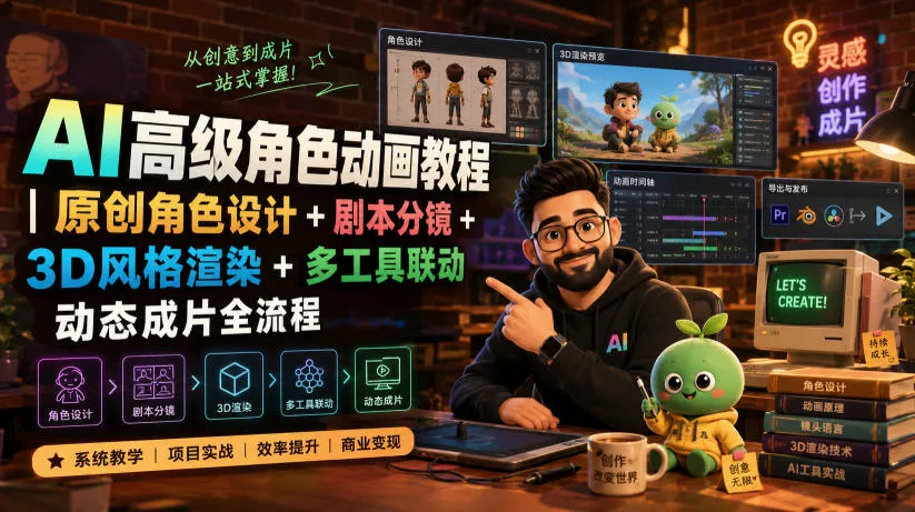 AI高级角色动画教程|原创角色设计+剧本分镜+3D风格渲染+多工具联动动态成片全流程【中英字幕】星享资源网星享资源网
