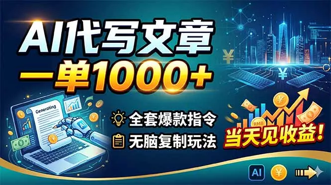 AI代写文章，一单1000+，全套爆款指令+无脑复制玩法，当天见收益！-鱼见海资源网-免费PHP网站源码模板,插件软件网创AI智能体资源分享平台！