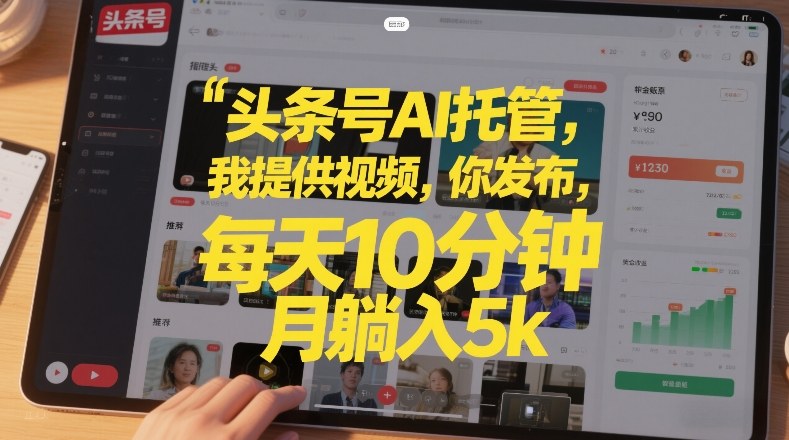 头条号AI托管，我提供视频，你发布，每天10分钟，月躺入5k+【揭秘】主用 -、辅助 +中赚资源