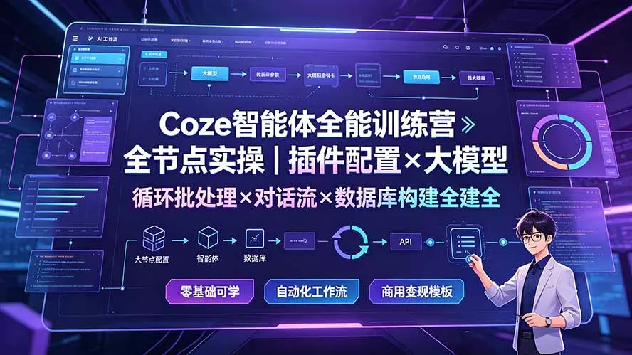 Coze智能体全能训练营：全节点实操｜插件配置×大模型×循环批处理×对话流×数据库构建全教学-软件百科