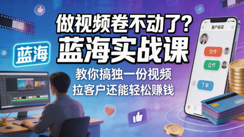 做视频卷不动了？蓝海实战课教你搞独一份视频，拉客户还能轻松賺钱！【原创双语字幕】客创社区-专注互联网轻资产资源整合与分享客创社区-专注互联网轻资产资源整合与分享