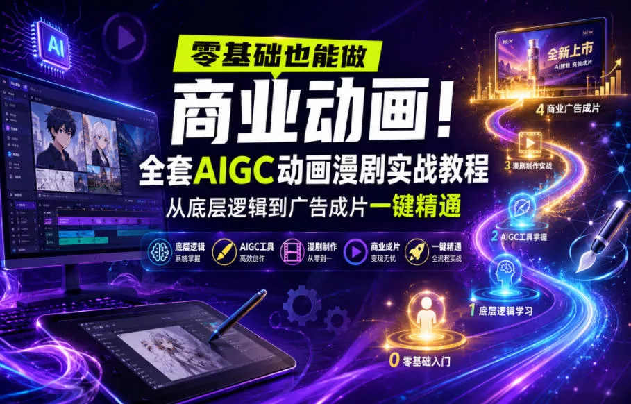 零基础也能做商业动画！全套AIGC动画漫剧实战教程，从底层逻辑到广告成片一键精通(更新0905)客创社区-专注互联网轻资产资源整合与分享客创社区-专注互联网轻资产资源整合与分享