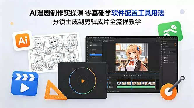 AI漫剧制作实操课 零基础学软件配置工具用法 分镜生成到剪辑成片全流程教学-鱼见海资源网-免费PHP网站源码模板,插件软件网创AI智能体资源分享平台！