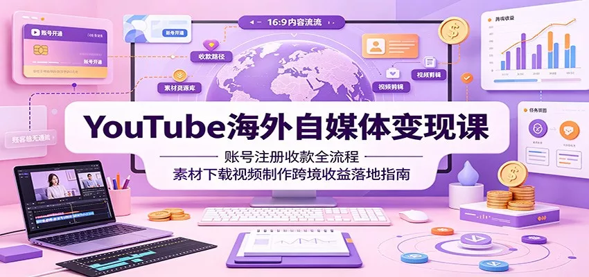 YouTube海外自媒体变现课：账号注册收款全流程，素材下载视频制作跨境收益落地指南 《鱼见海科技》-鱼见海资源网-免费PHP网站源码模板,插件软件网创AI智能体资源分享平台！