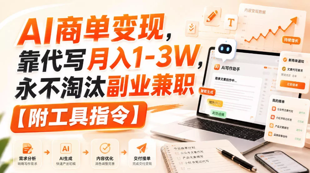 AI商单变现，靠代写月入1-3W，永不淘汰副业兼职【附工具指令】【揭秘】客创社区-专注互联网轻资产资源整合与分享客创社区-专注互联网轻资产资源整合与分享
