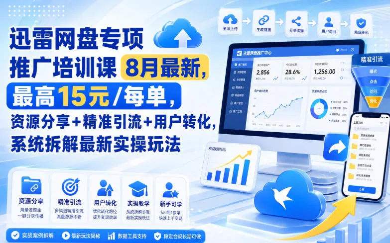 迅雷网盘专项推广培训课8月最新，最高15米/每单，资源分享+精准引流+用户转化，系统拆解最新实操玩法(更新0824)星享资源网星享资源网