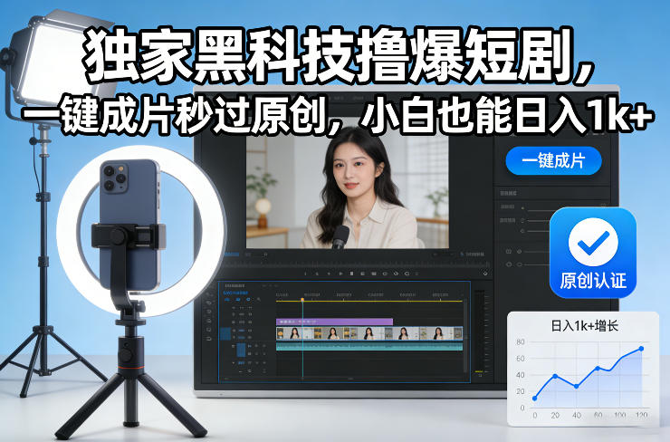 独家黑科技撸爆短剧，一键成片秒过原创，小白也能日入1k+【揭秘】客创社区-专注互联网轻资产资源整合与分享客创社区-专注互联网轻资产资源整合与分享