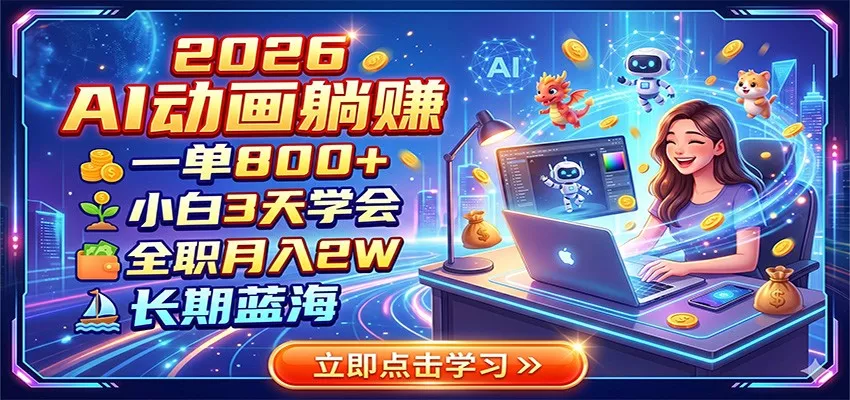 2026 AI动画躺赚：一单800+，小白3天学会，全职月入2W，长期蓝海客创社区-专注互联网轻资产资源整合与分享客创社区-专注互联网轻资产资源整合与分享