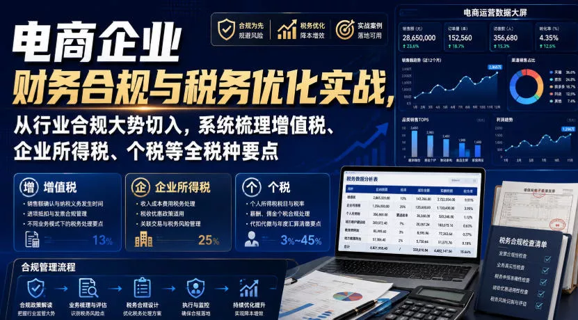 电商企业财务合规与税务优化实战，从行业合规大势切入，系统梳理增值税、企业所得税、个税等全税种要点星享资源网星享资源网
