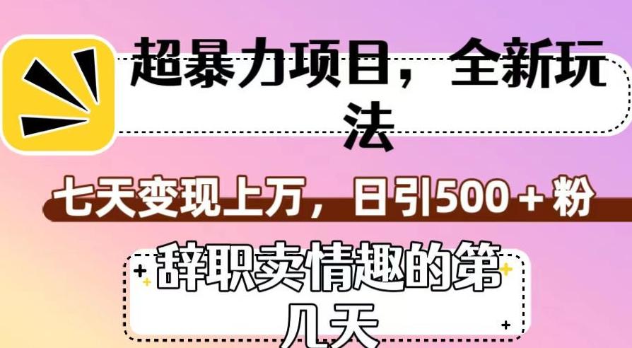 超暴利项目，全新玩法（辞职卖情趣的第几天），七天变现上万，日引500+粉【揭秘】客创社 - 专注互联网轻资产创业及网络项目资源整合与分享客创社 - 专注互联网轻资产创业及网络项目资源整合与分享