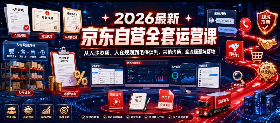 2026最新京东自营全套运营课，从入驻资质、入仓规则到毛保谈判、采销沟通，全流程避坑落地客创社区-专注互联网轻资产资源整合与分享客创社区-专注互联网轻资产资源整合与分享