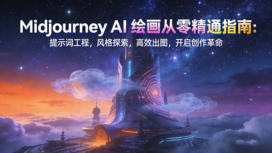 Midjourney AI绘画从零精通指南：提示词工程，风格探索，高效出图，开启创作革命 | 鱼见海科技-鱼见海资源网-免费PHP网站源码模板,插件软件网创AI智能体资源分享平台！
