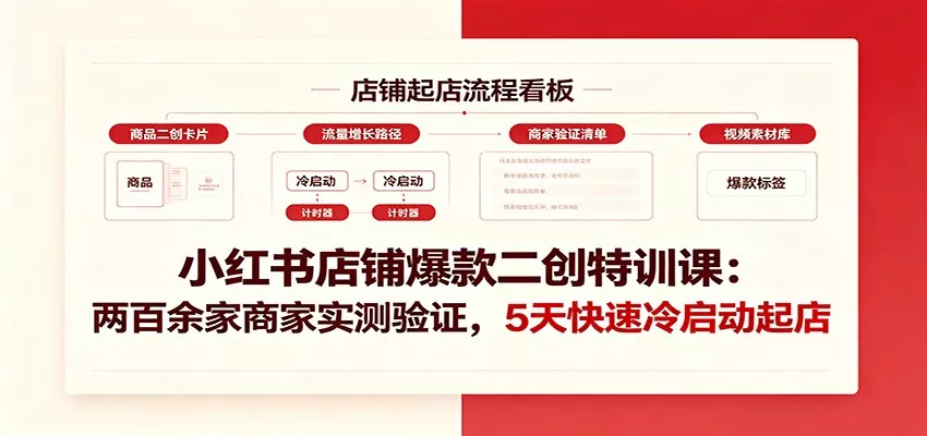 小红书店铺爆款二创特训课：两百余家商家实测验证，5天快速冷启动起店客创社区-专注互联网轻资产资源整合与分享客创社区-专注互联网轻资产资源整合与分享