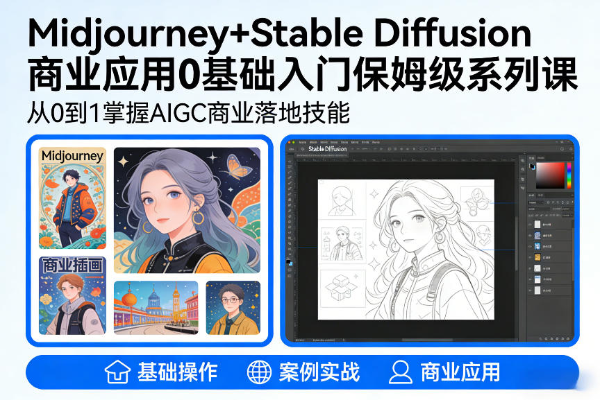 AIGC商业应用Midjourney+Stable Diffusion教程，0基础入门保姆级系列课客创社区-专注互联网轻资产资源整合与分享客创社区-专注互联网轻资产资源整合与分享