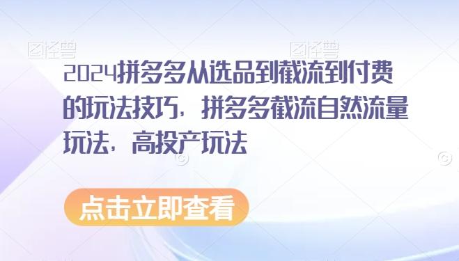 2024拼多多从选品到截流到付费的玩法技巧，拼多多截流自然流量玩法，高投产玩法客创社 - 专注互联网轻资产创业及网络项目资源整合与分享客创社 - 专注互联网轻资产创业及网络项目资源整合与分享