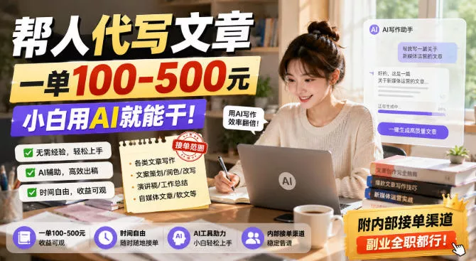 帮人代写文章，一单100-500，小白用AI就能干，附内部接单渠道，副业全职都行【揭秘】星享资源网星享资源网