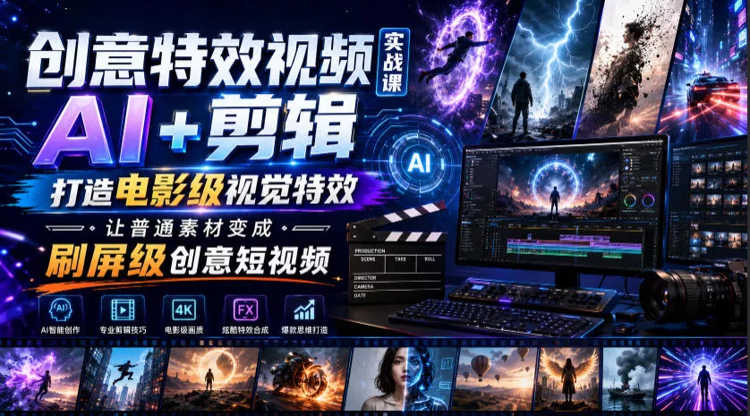 创意特效视频实战课，AI+剪辑打造电影级视觉特效，让普通素材变成刷屏级创意短视频-软件百科