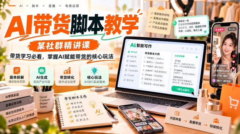 AI带货脚本教学，某社群精讲课，带货学习必看，掌握AI赋能带货的核心玩法客创社区-专注互联网轻资产资源整合与分享客创社区-专注互联网轻资产资源整合与分享