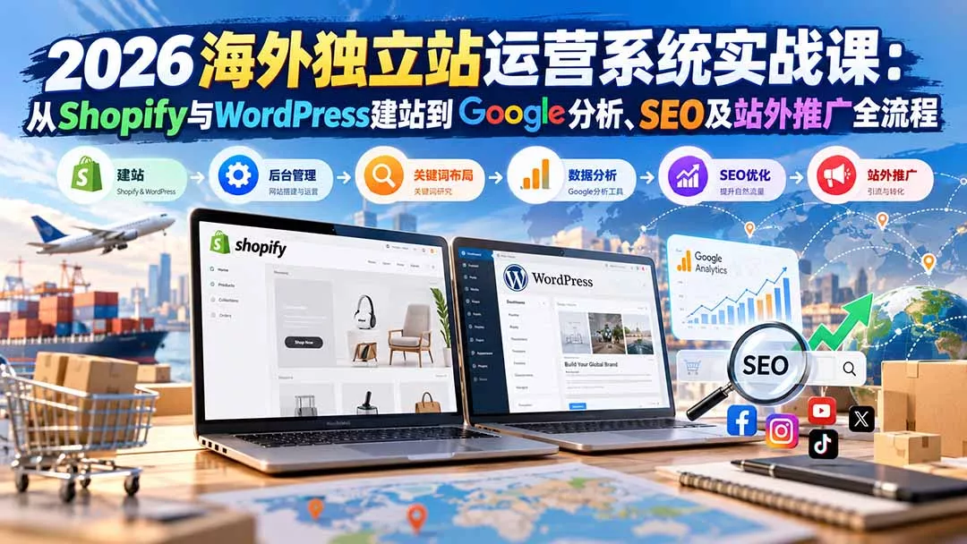 2026海外独立站运营系统实战课：从Shopify与WordPress建站到Google分析、SEO及站外推广全流程-鱼见海资源网-免费PHP网站源码模板,插件软件网创AI智能体资源分享平台！
