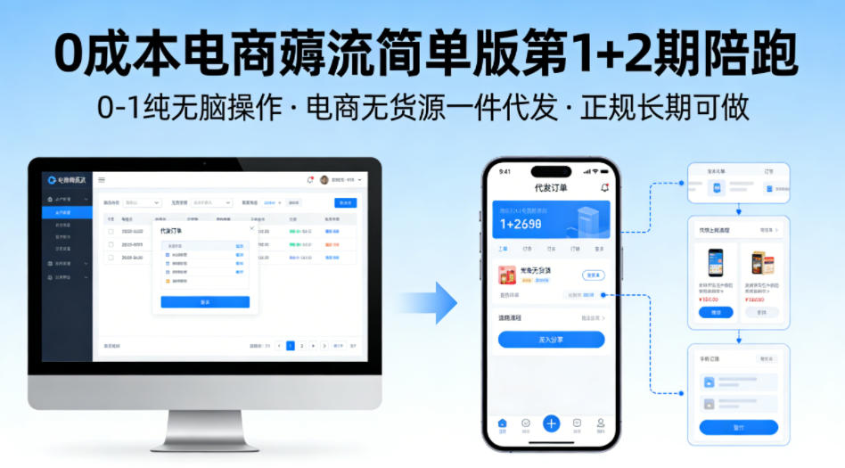 0成本电商薅流简单版第1+2期陪跑，0-1纯无脑操作，电商无货源一件代发，正规长期可做客创社区-专注互联网轻资产资源整合与分享客创社区-专注互联网轻资产资源整合与分享