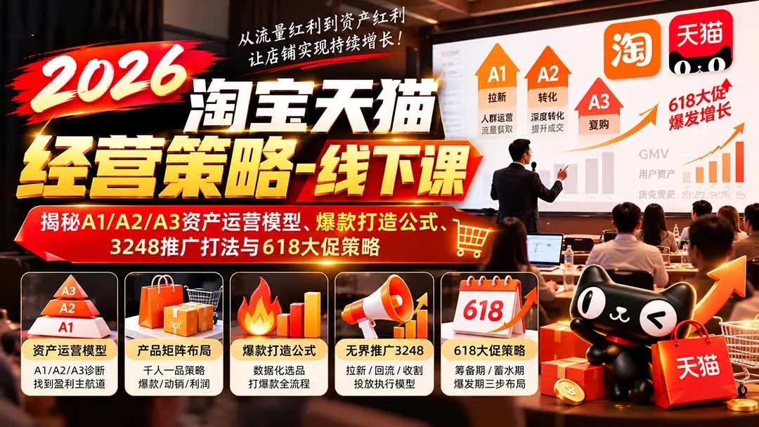 2026淘宝天猫经营策略-线下课：揭秘A1/A2/A3资产运营模型、爆款打造公式、3248推广打法与618大促策略 《鱼见海科技》-鱼见海资源网-免费PHP网站源码模板,插件软件网创AI智能体资源分享平台！