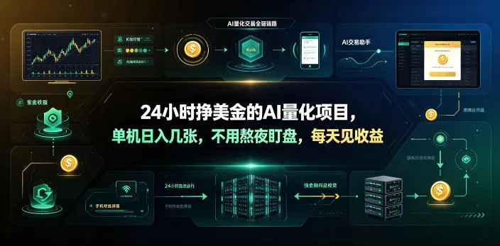 24小时挣美金的AI量化项目，单机日入几十美刀，不用熬夜盯盘，每天见收益【揭秘】客创社区-专注互联网轻资产资源整合与分享客创社区-专注互联网轻资产资源整合与分享