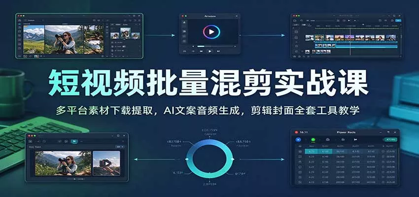短视频批量混剪实战课：多平台素材下载提取，AI文案音频生成，剪辑封面全套工具教学客创社区-专注互联网轻资产资源整合与分享客创社区-专注互联网轻资产资源整合与分享