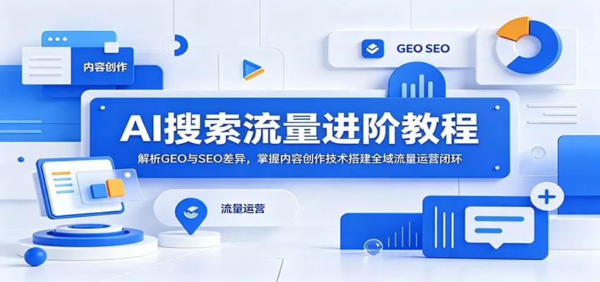 AI搜索流量进阶教程：解析GEO与SEO差异，掌握内容创作技术搭建全域流量运营闭环客创社区-专注互联网轻资产资源整合与分享客创社区-专注互联网轻资产资源整合与分享
