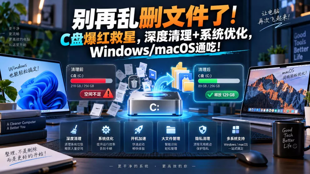 别再乱删文件了！C盘爆红救星，深度清理+系统优化，Windows/macOS通吃！客创社区-专注互联网轻资产资源整合与分享客创社区-专注互联网轻资产资源整合与分享