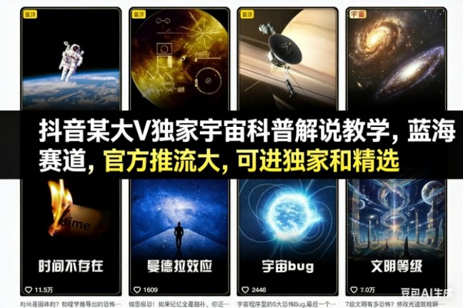 抖音某大V独家宇宙科普解说教学，蓝海赛道，官方推流大，可进独家和精选客创社区-专注互联网轻资产资源整合与分享客创社区-专注互联网轻资产资源整合与分享