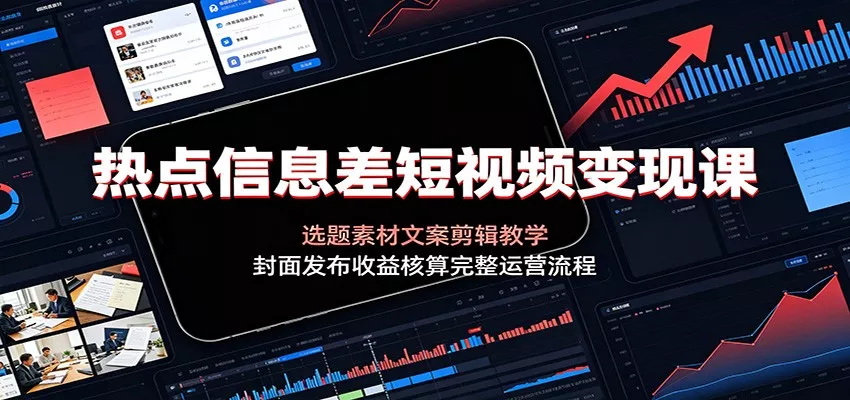 热点信息差短视频变现课：选题素材文案剪辑教学，封面发布收益核算完整运营流程-鱼见海资源网-免费PHP网站源码模板,插件软件网创AI智能体资源分享平台！